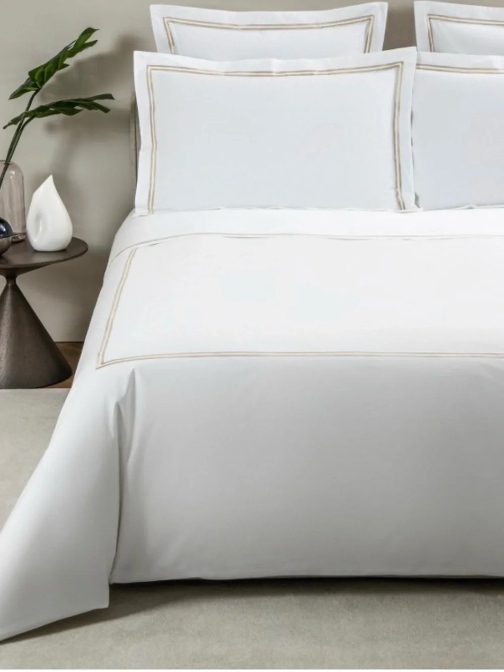 FRETTE HOTEL BIANCO C/BOURDON QUEEN DUVET COVER WHITE/GOLD 91x91